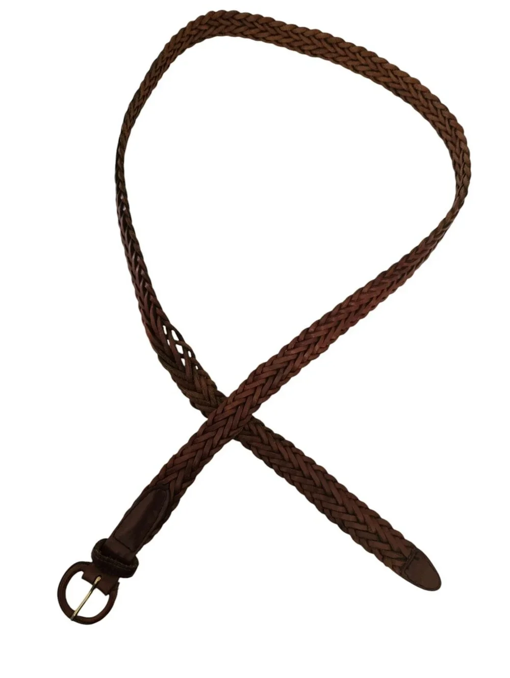 Vintage Mens Sz 42 Brown Leather Woven Braided Belt
